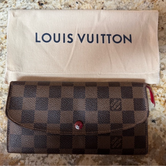 ♥️ Authentic Louis Vuitton Damier Ebene Emilie Wallet Red - Picture 1 of 16